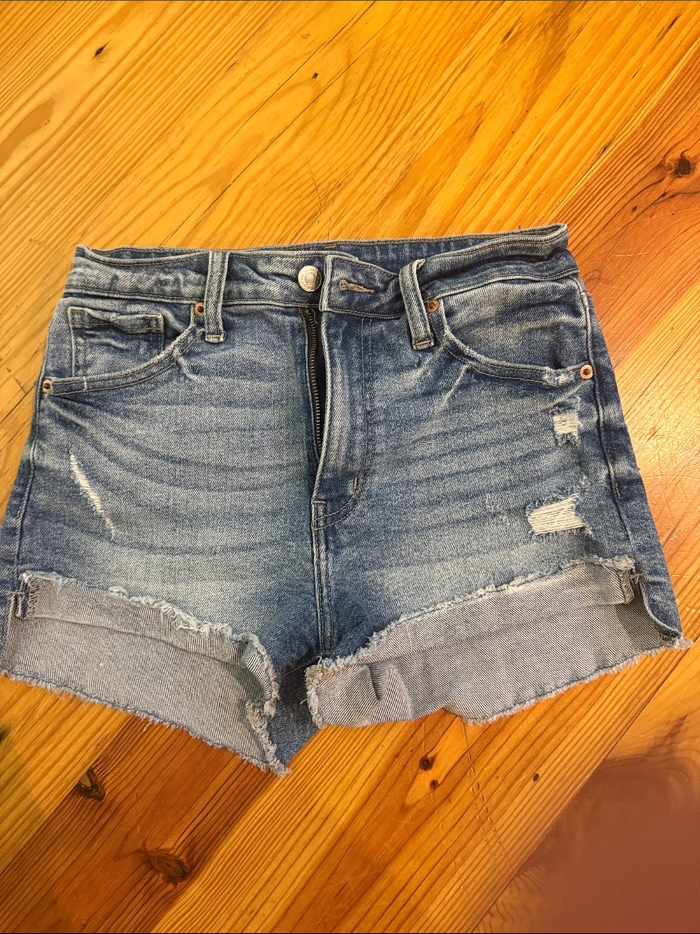 Artemis Design Co. Distressed Medium Blue Denim Shorts